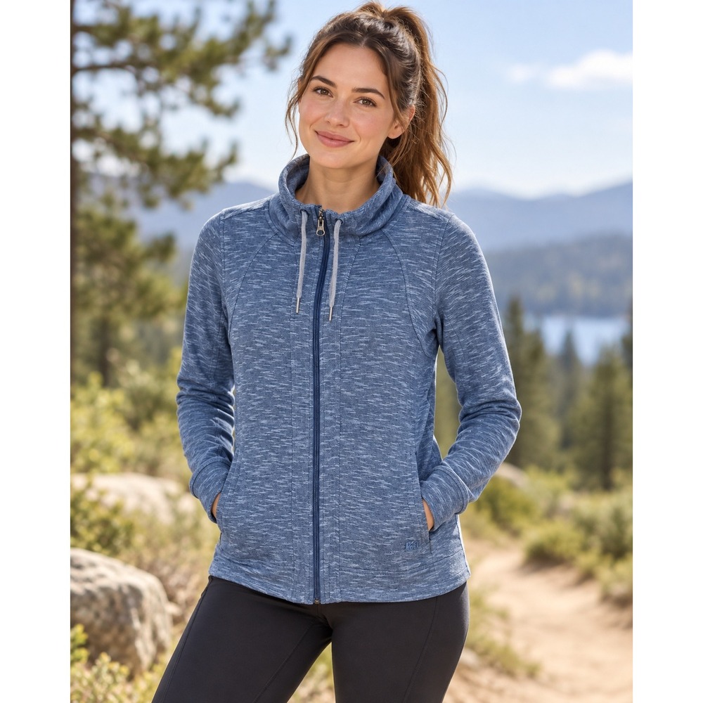 REI Granola Blue Space Dye Full Zip Funnel Neck Jacket Size M Gorpcore Trail